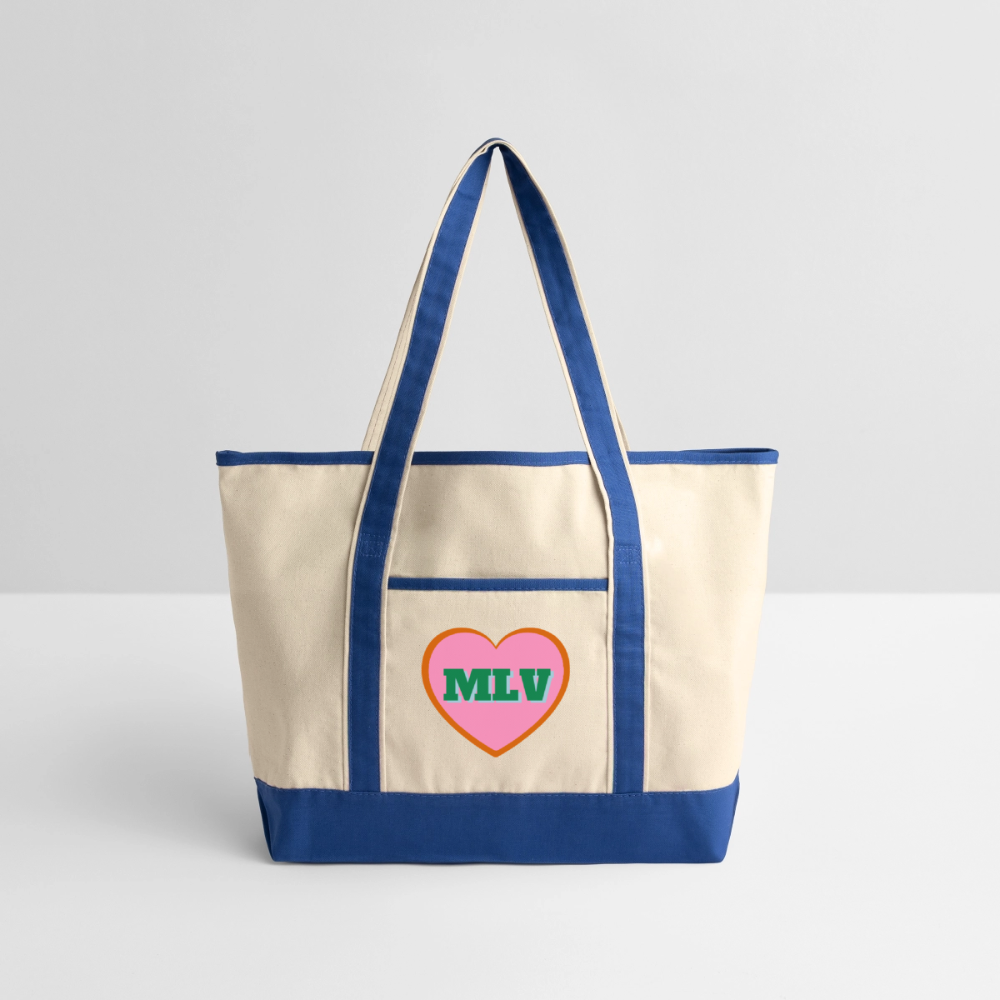 Monogrammed Large Canvas Deluxe Tote - natural/royal