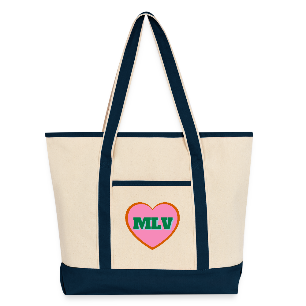 Monogrammed Large Canvas Deluxe Tote - Natural/French Navy