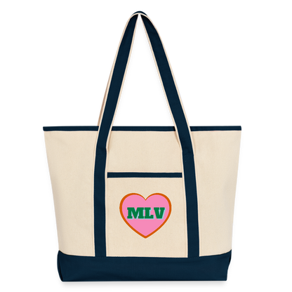 Monogrammed Large Canvas Deluxe Tote - Natural/French Navy