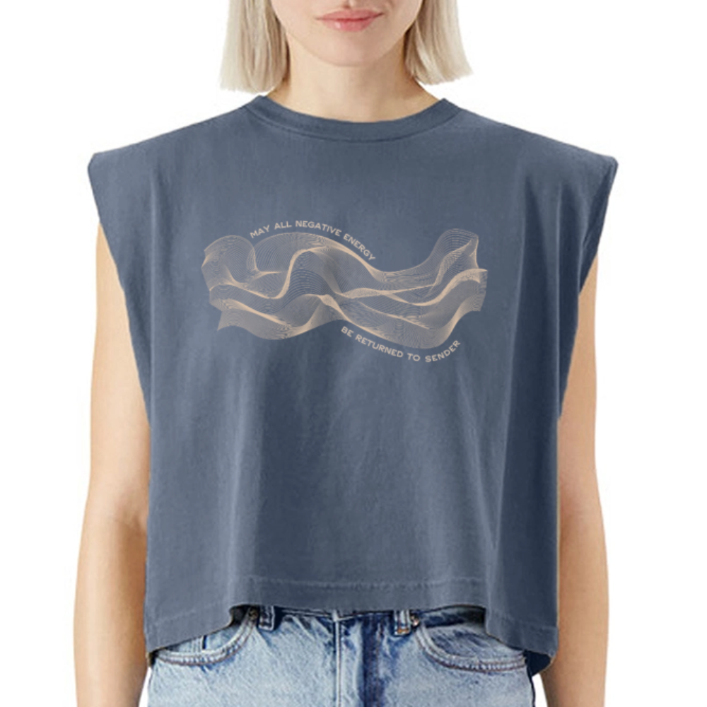 May All Negative Energy Be Returned to Sender American Apparel Women's Garment Dyed Muscle Tank - faded navy