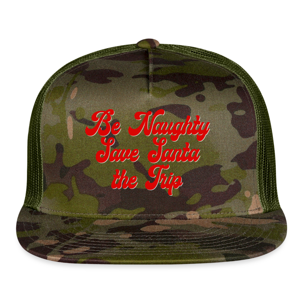 Be Naughty Save Santa the Trip Trucker Hat - MultiCam\green