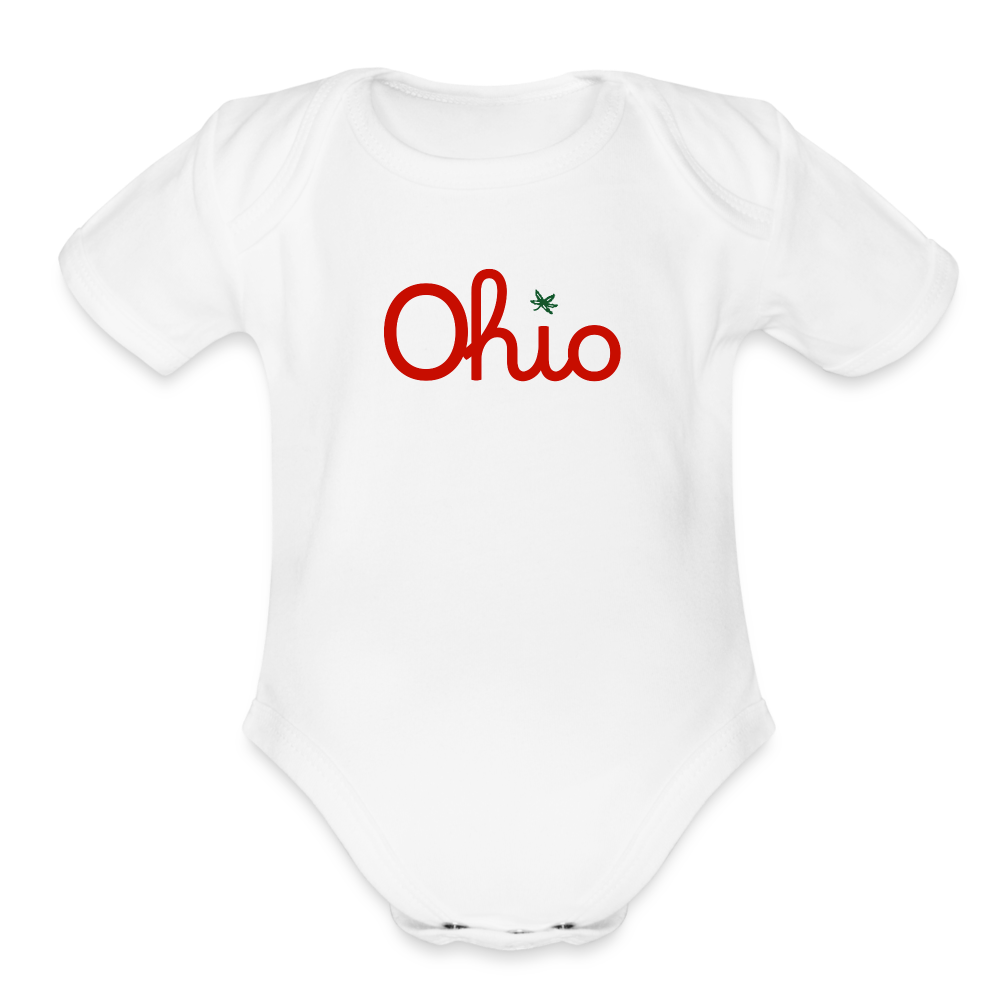 Script Ohio Buckeye Baby Organic Short Sleeve Baby Bodysuit - white