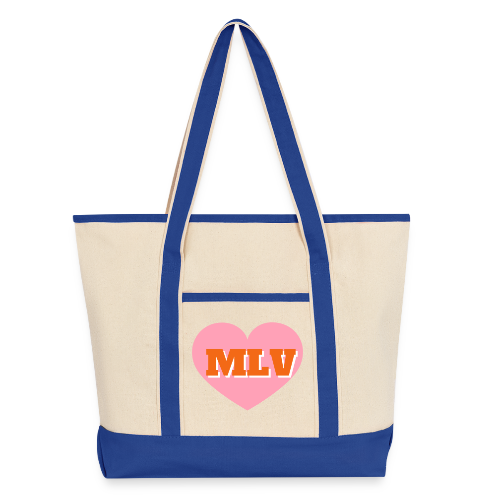 Monogrammed Large Canvas Deluxe Tote - natural/royal