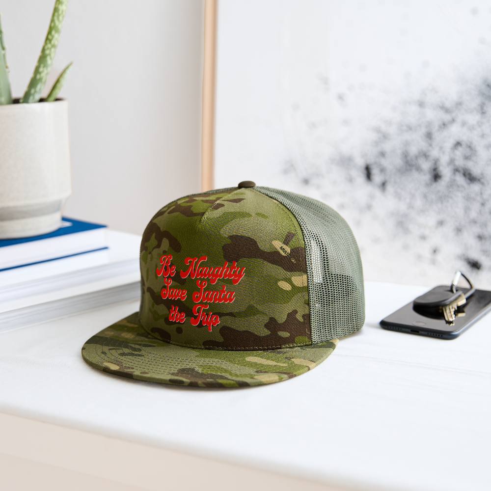 Be Naughty Save Santa the Trip Trucker Hat - MultiCam\green