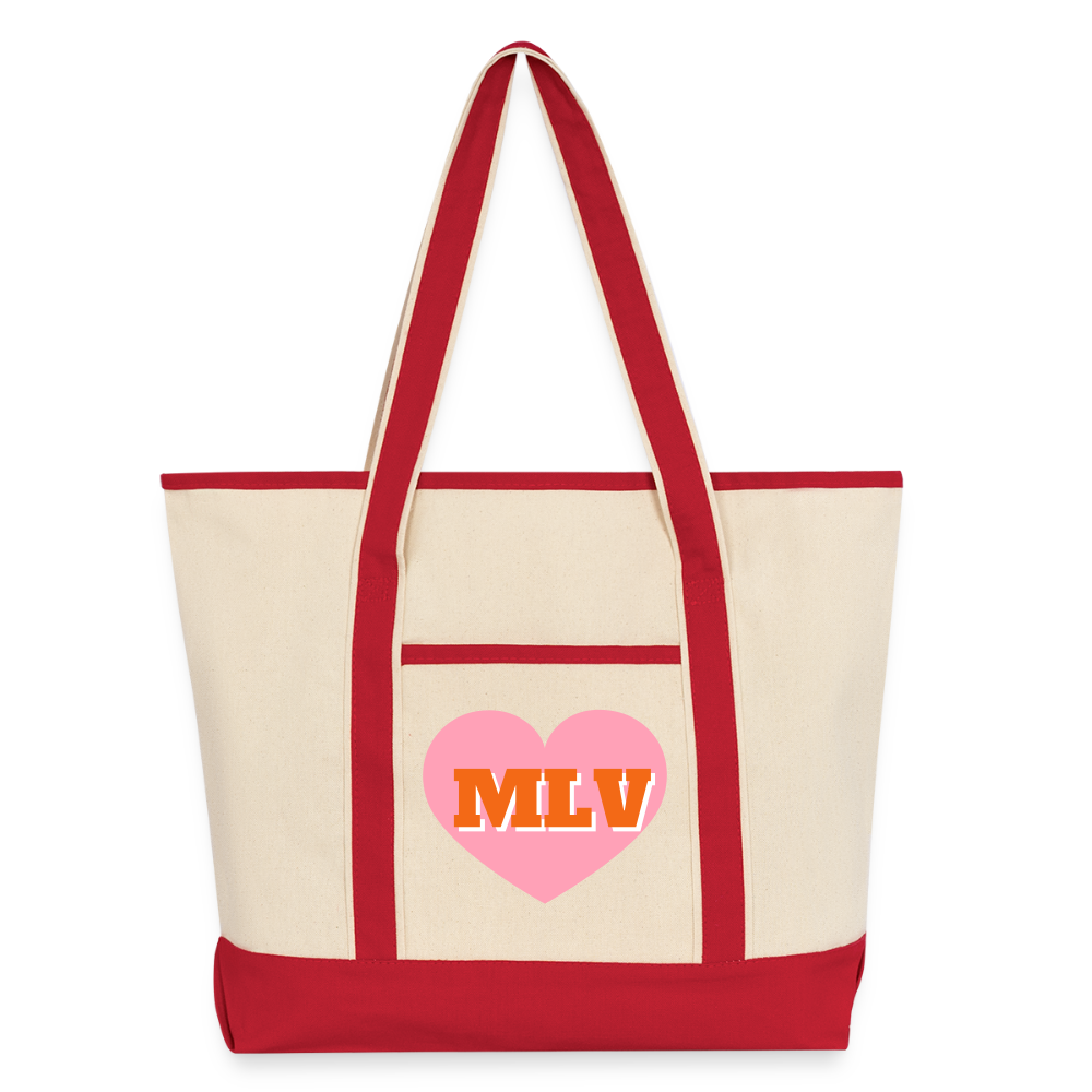 Monogrammed Large Canvas Deluxe Tote - Natural/Classic Red