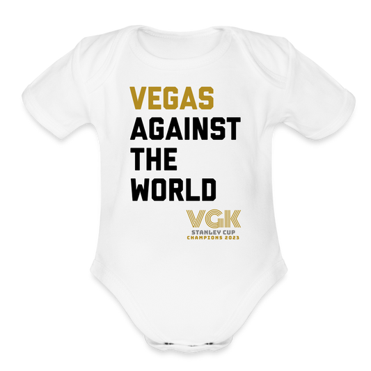 Vegas Against The World VGK Stanley Cup Champs 2023 Organic Short Sleeve Baby Bodysuit - white