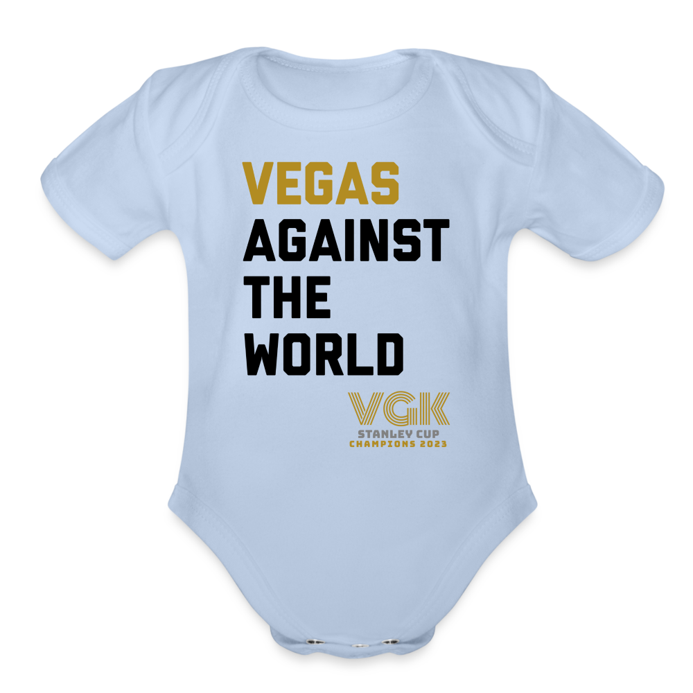 Vegas Against The World VGK Stanley Cup Champs 2023 Organic Short Sleeve Baby Bodysuit - sky