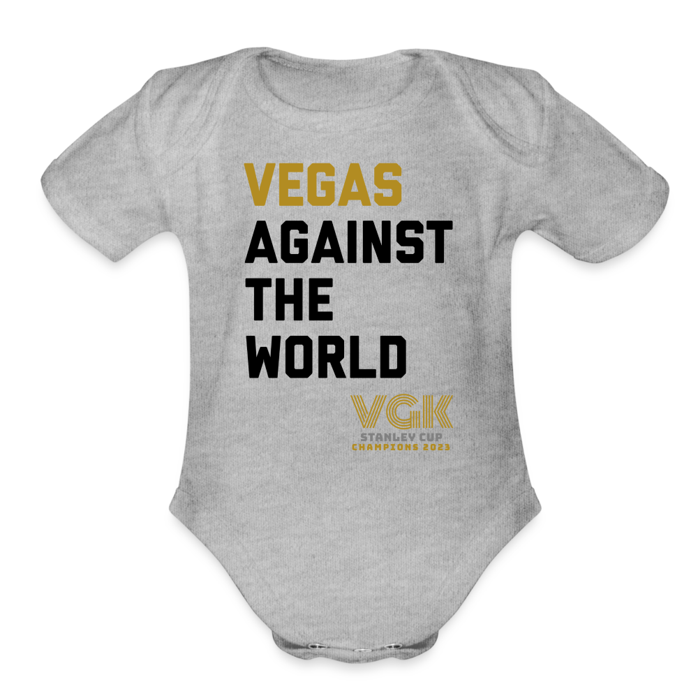 Vegas Against The World VGK Stanley Cup Champs 2023 Organic Short Sleeve Baby Bodysuit - heather grey