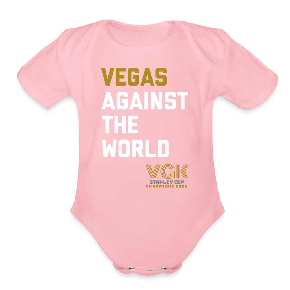 Vegas Against The World VGK Stanley Cup Champs 2023 Organic Short Sleeve Baby Bodysuit - light pink