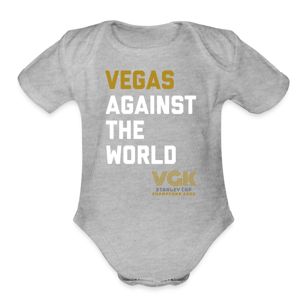 Vegas Against The World VGK Stanley Cup Champs 2023 Organic Short Sleeve Baby Bodysuit - heather grey