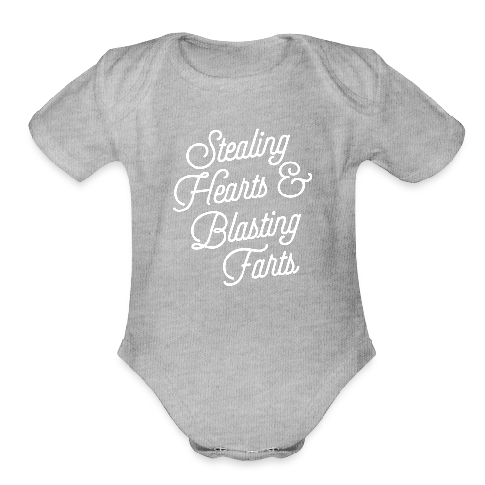 Stealing Hearts & Blasting Farts Organic Short Sleeve Baby Bodysuit - heather grey