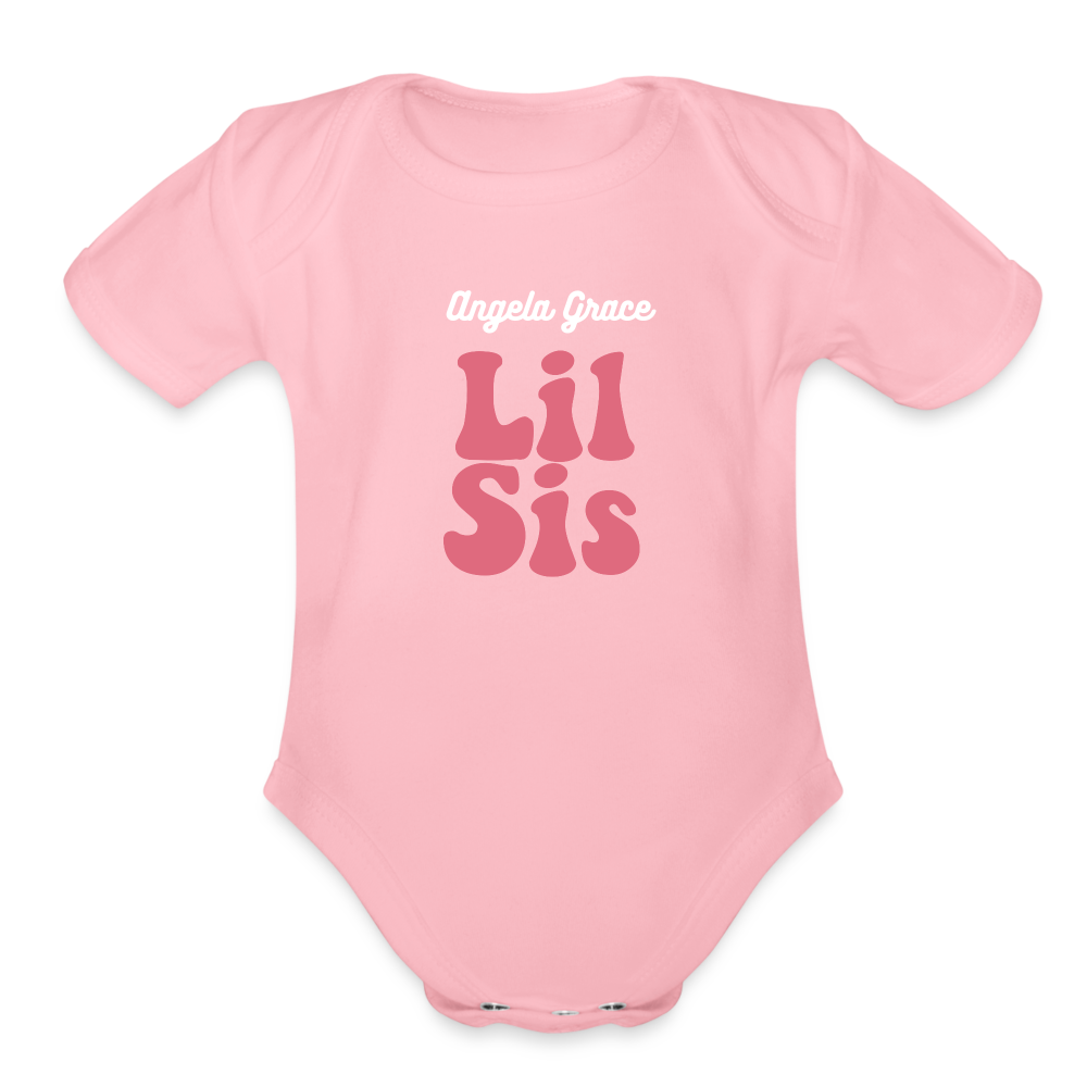 CUSTOM: Lil Sis Organic Short Sleeve Baby Bodysuit - light pink