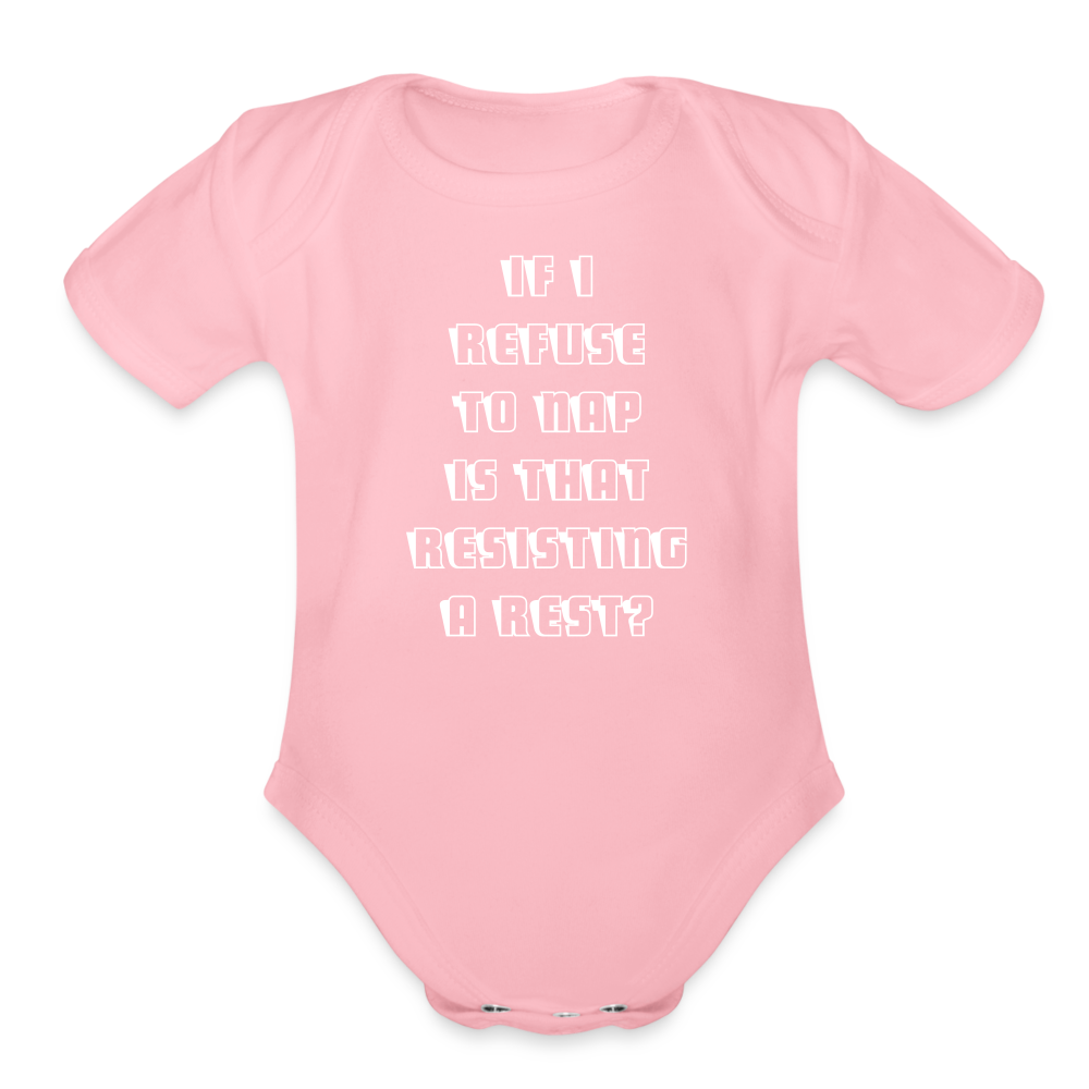 Resisting A Rest Organic Short Sleeve Baby Bodysuit - light pink