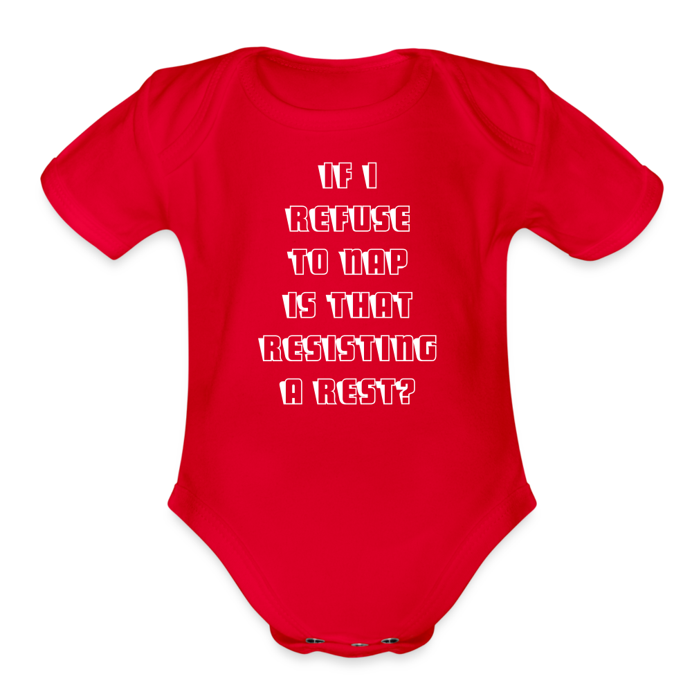 Resisting A Rest Organic Short Sleeve Baby Bodysuit - red