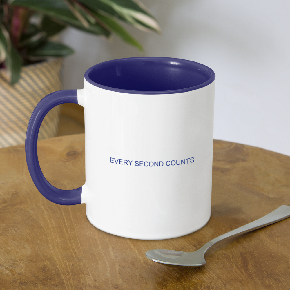 Every Second Counts Contrast Coffee Mug - white/cobalt blue