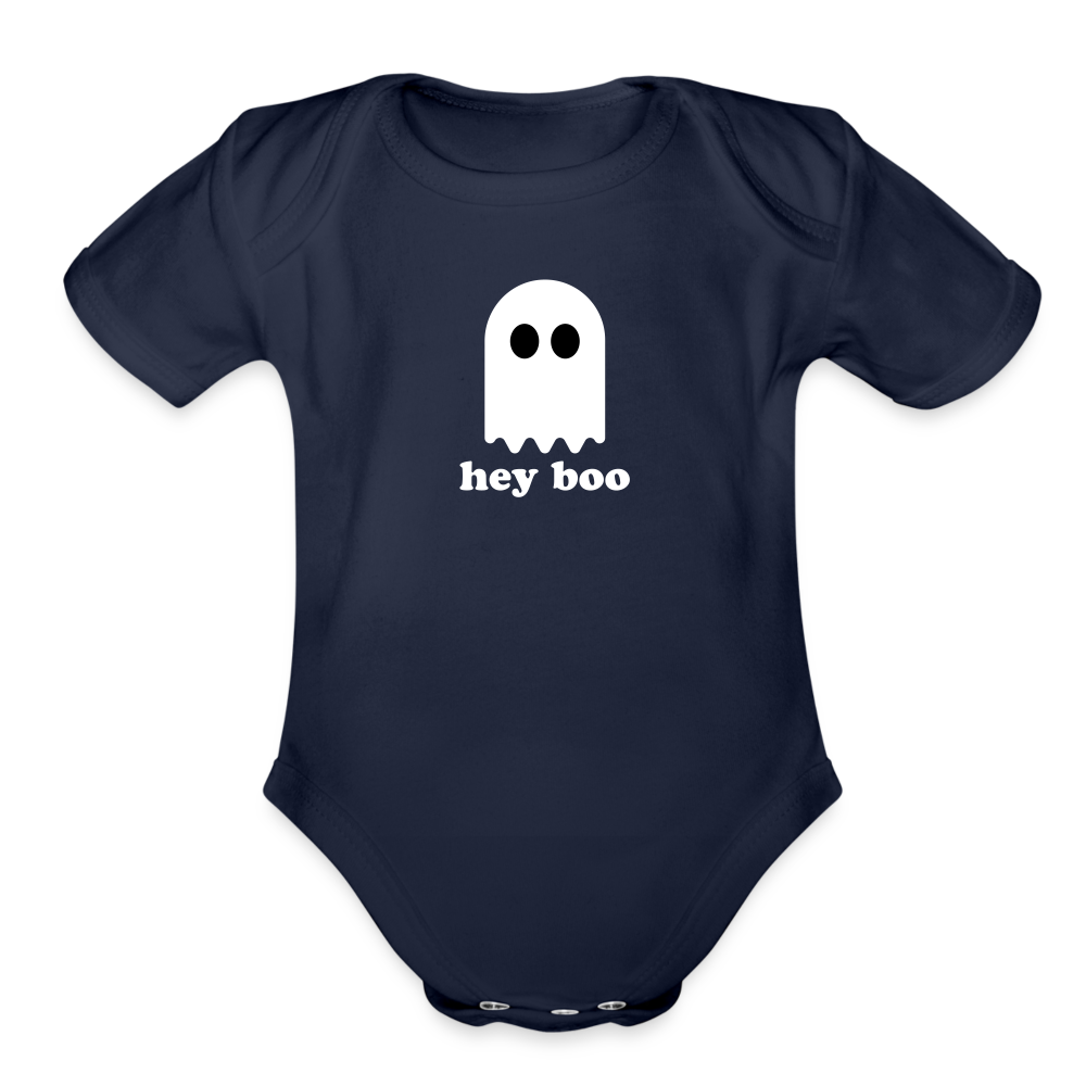 Hey Boo Organic Short Sleeve Baby Bodysuit - dark navy
