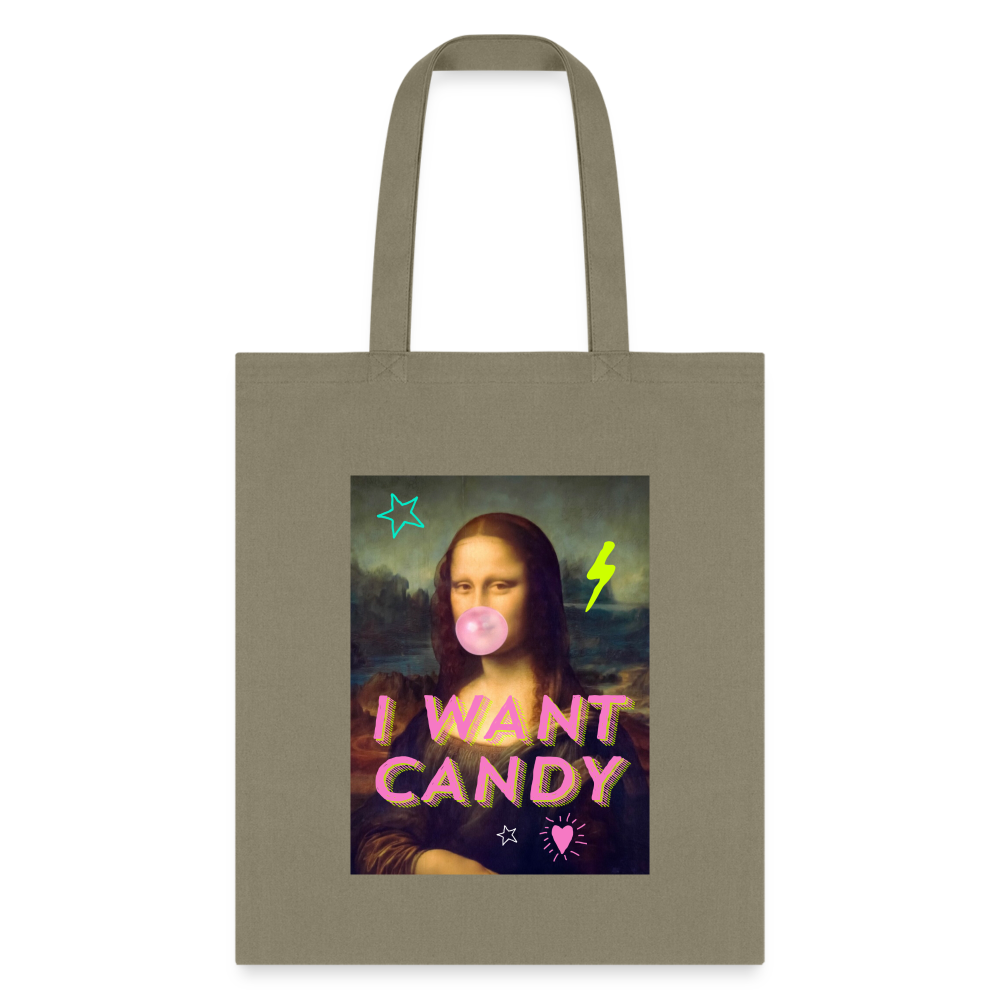 Mona Lisa I Want Candy Tote Bag - khaki
