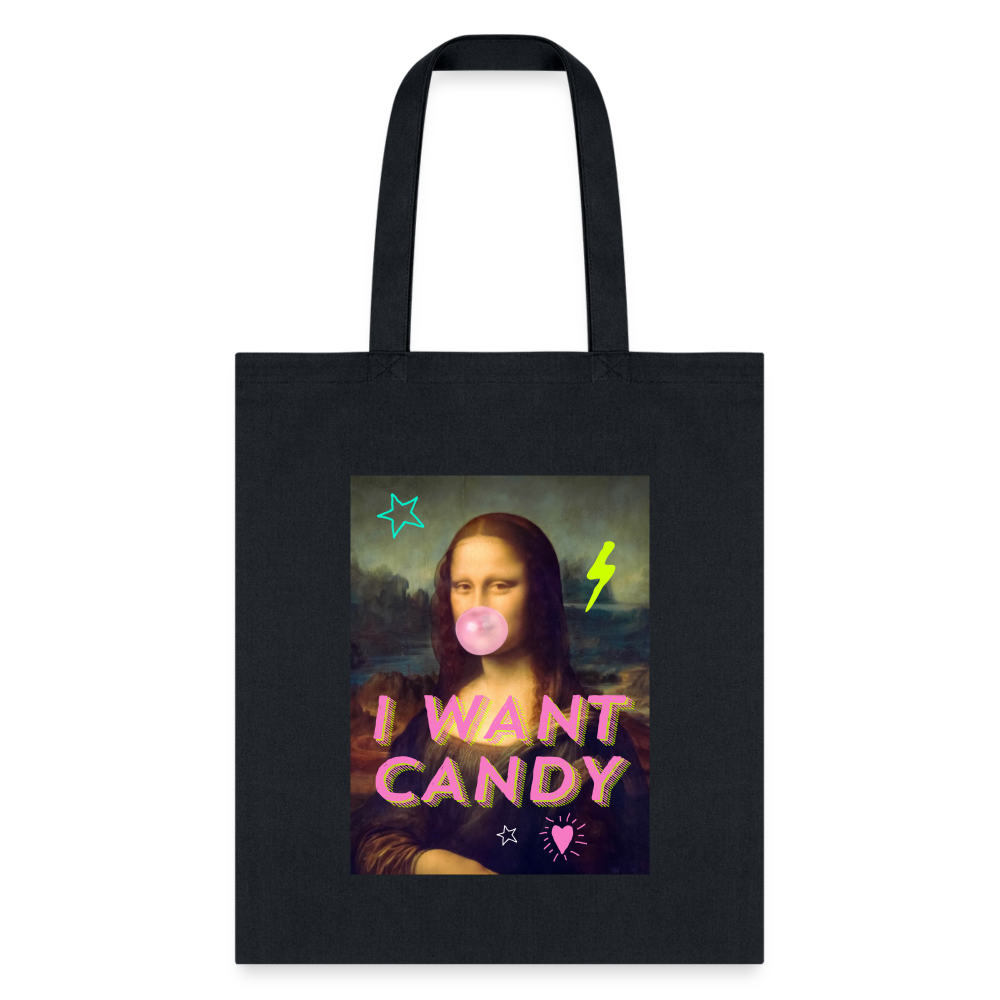 Mona Lisa I Want Candy Tote Bag - black