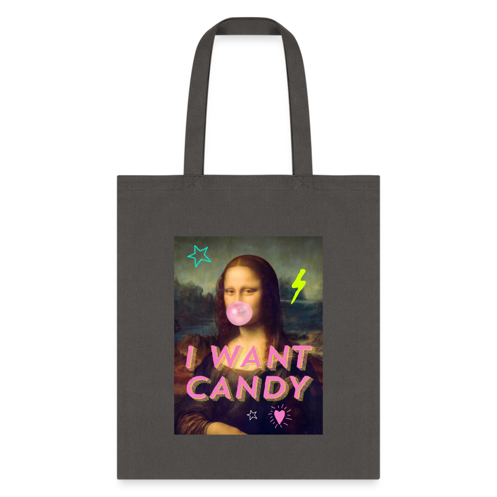 Mona Lisa I Want Candy Tote Bag - charcoal