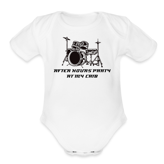 After Hours Party at My Crib Organic Short Sleeve Baby Bodysuit - white