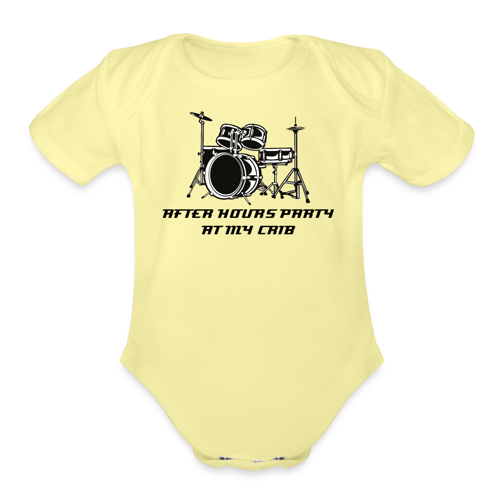 After Hours Party at My Crib Organic Short Sleeve Baby Bodysuit - washed yellow