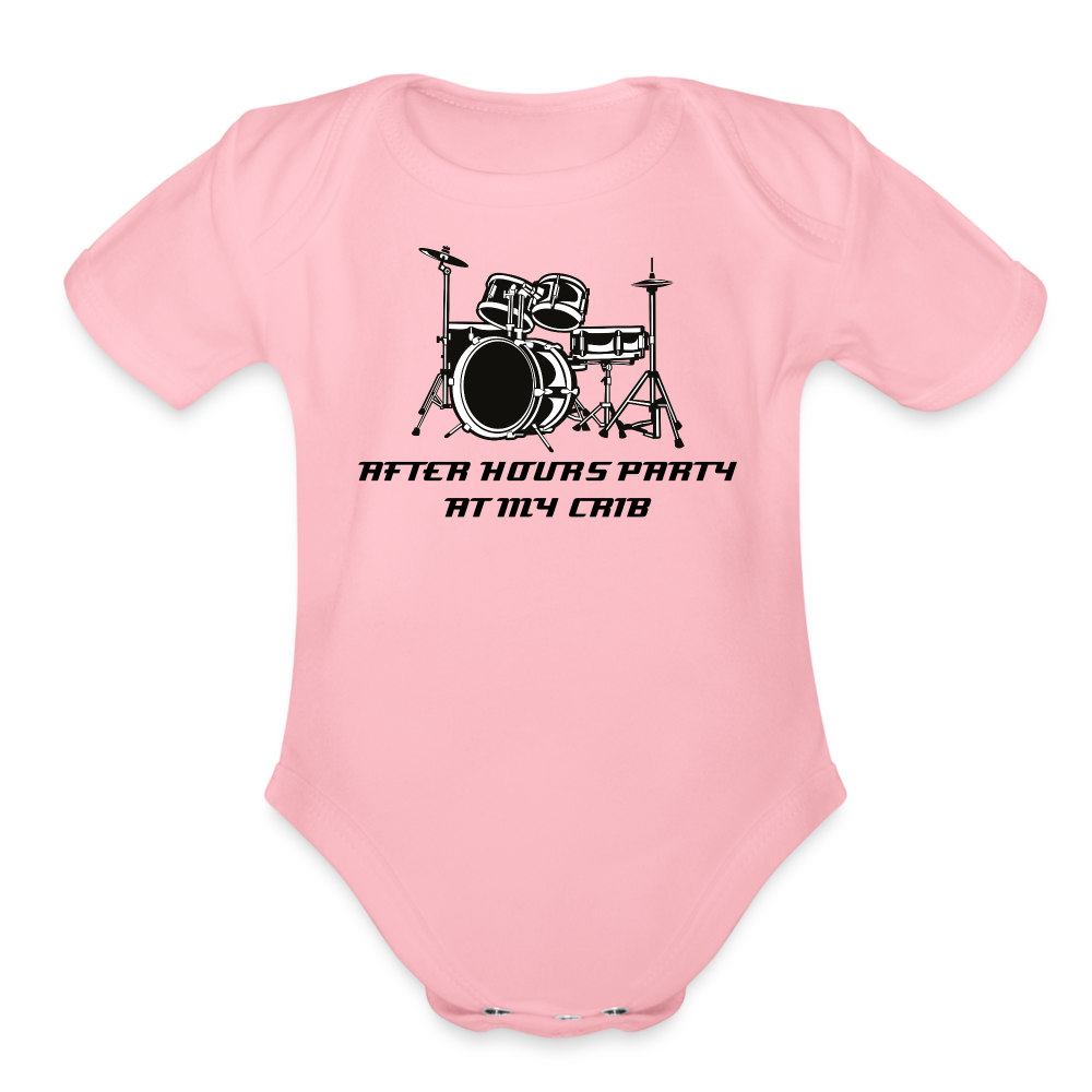 After Hours Party at My Crib Organic Short Sleeve Baby Bodysuit - light pink