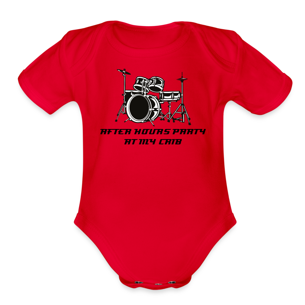 After Hours Party at My Crib Organic Short Sleeve Baby Bodysuit - red