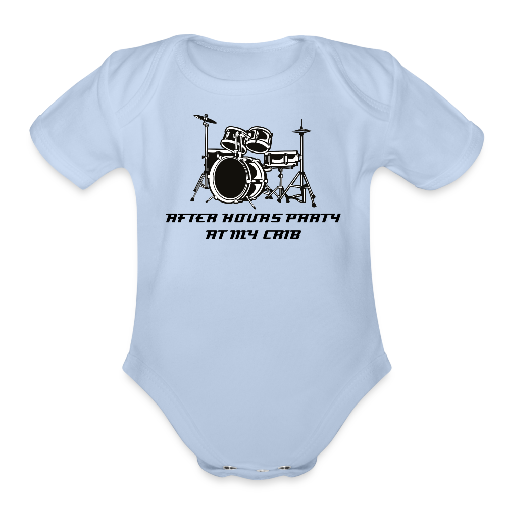 After Hours Party at My Crib Organic Short Sleeve Baby Bodysuit - sky