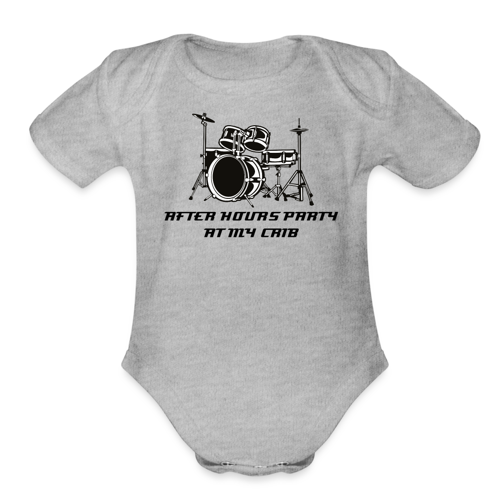 After Hours Party at My Crib Organic Short Sleeve Baby Bodysuit - heather grey