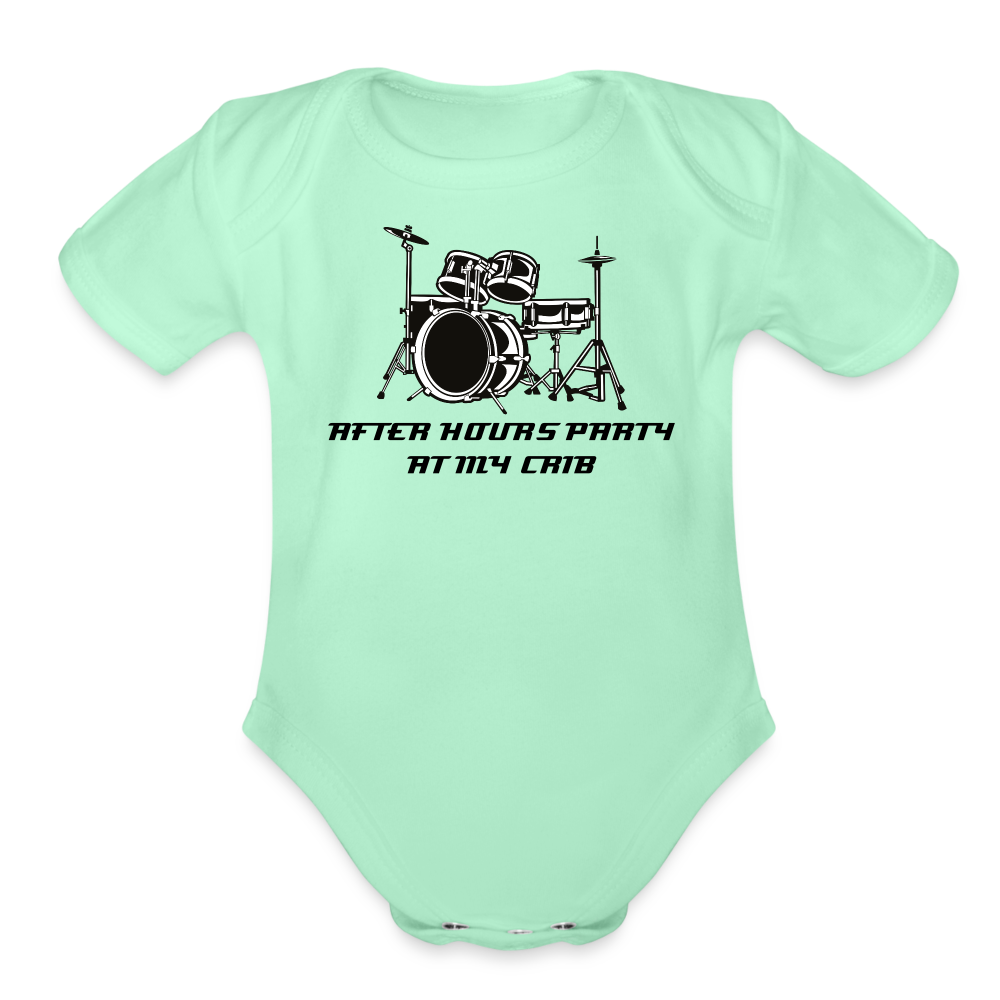 After Hours Party at My Crib Organic Short Sleeve Baby Bodysuit - light mint