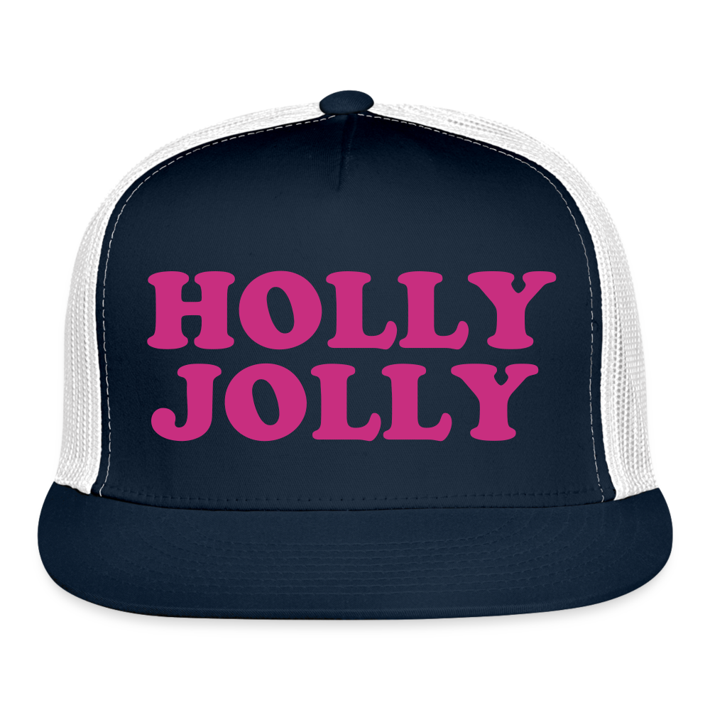 Holly Jolly Trucker Cap Velvet Print - navy/white