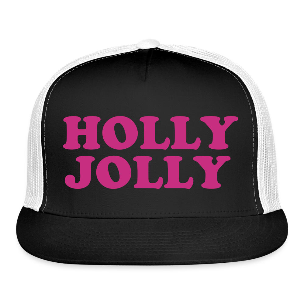 Holly Jolly Trucker Cap Velvet Print - black/white