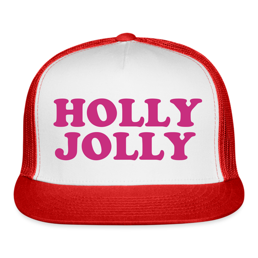 Holly Jolly Trucker Cap Velvet Print - white/red