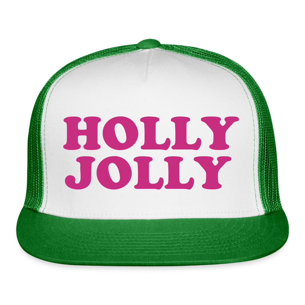 Holly Jolly Trucker Cap Velvet Print - white/kelly green