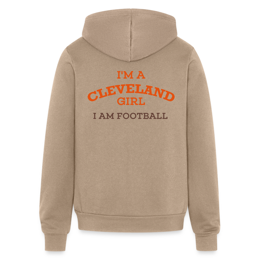 Cleveland Girl I Am Football Bella + Canvas Unisex Full Zip Hoodie Velvet Print - tan