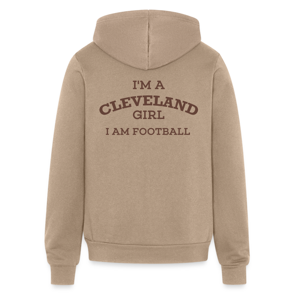 I'm a Cleveland Girl I Am Football Bella + Canvas Zip Hoodie Velvet Print - tan
