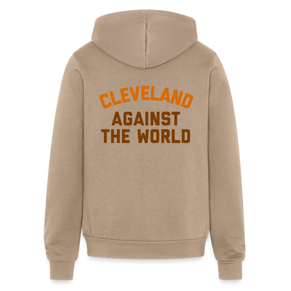 Cleveland Against the World Bella + Canvas Unisex Full Zip Hoodie Velvet Print - tan