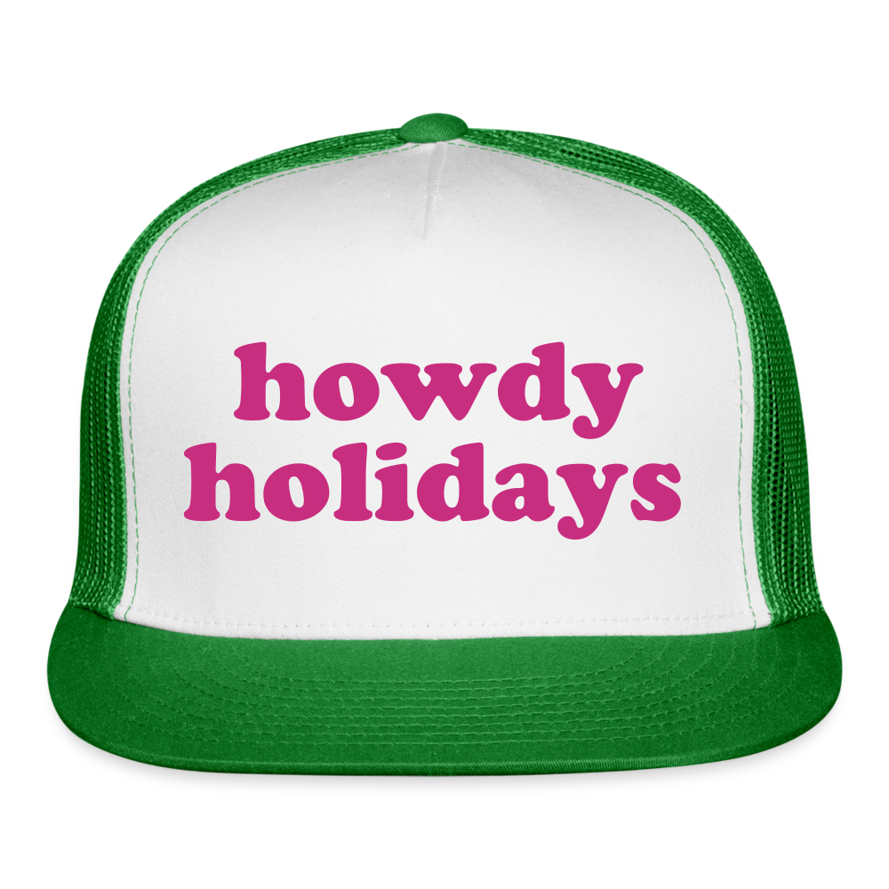 Howdy Holidays Trucker Cap - white/kelly green