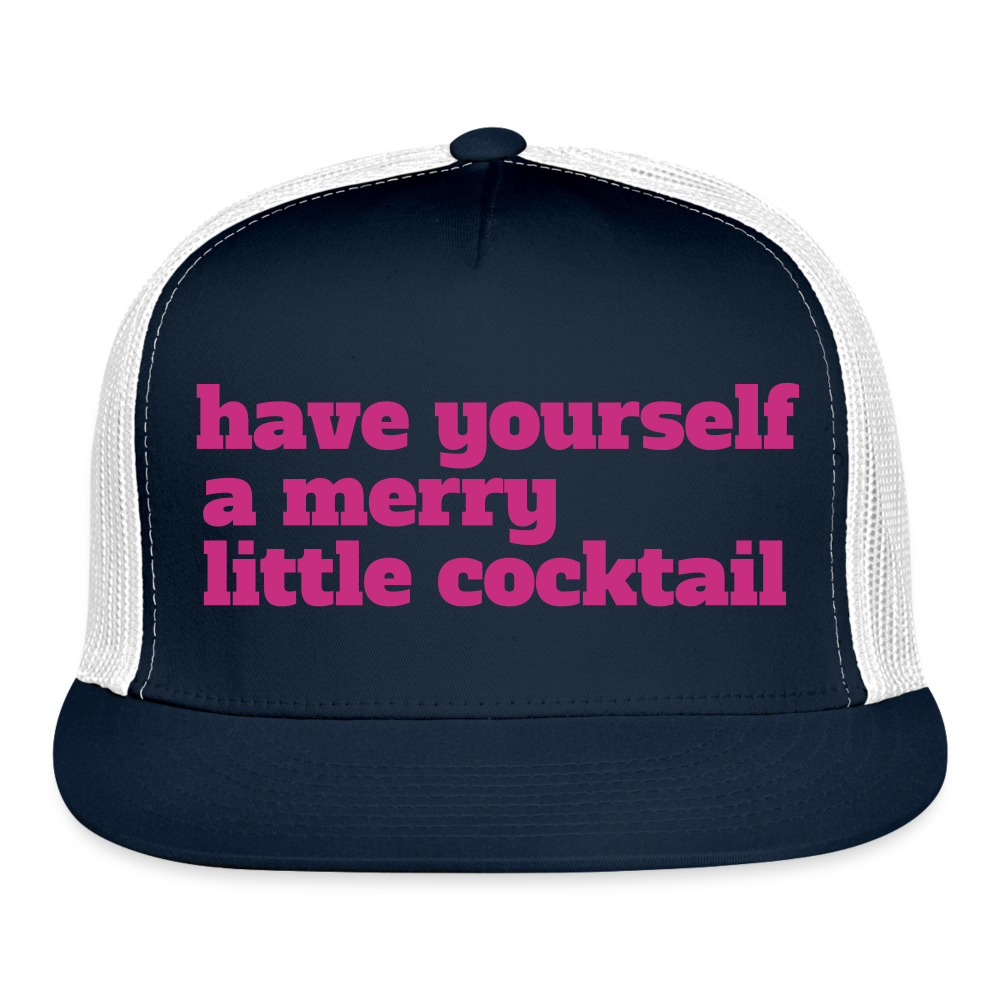 Have Yourself a Merry Little Cocktail Trucker Cap Velvet Print - navy/white