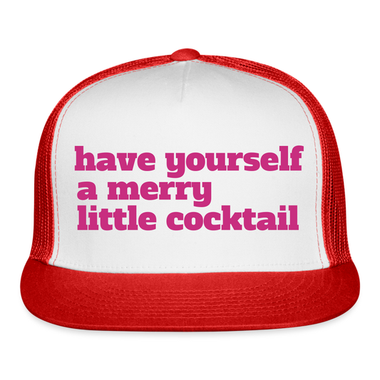 Have Yourself a Merry Little Cocktail Trucker Cap Velvet Print - white/red