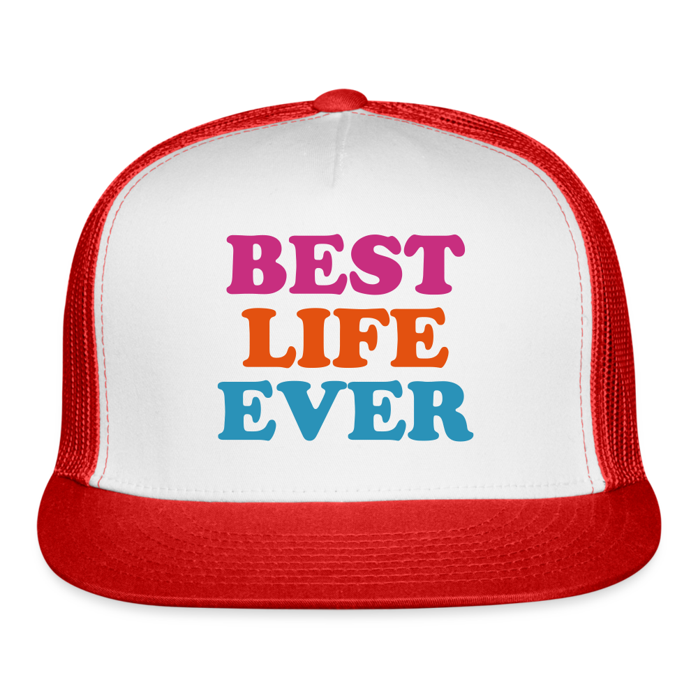 Best Life Ever Trucker Cap Velvet Print - white/red