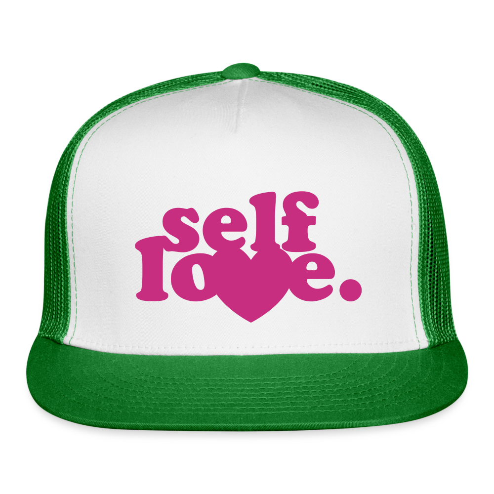 Self Love Trucker Cap Velvet Print - white/kelly green