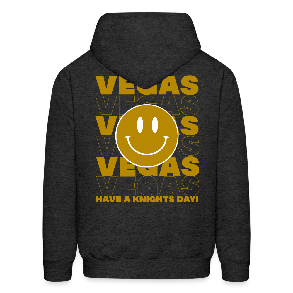 Vegas Have a Knights Day! Smiley Face Men's Hoodie - charcoal grey