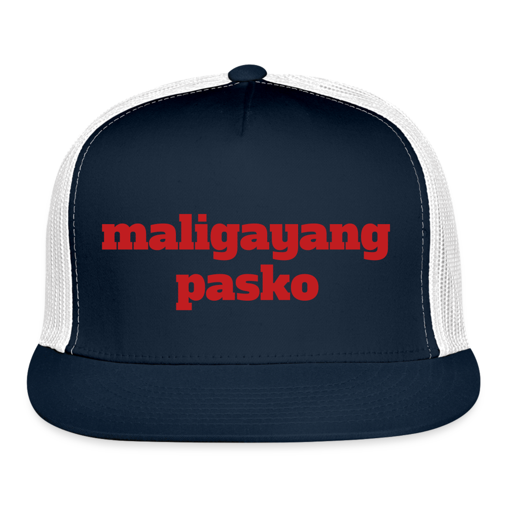 Maligayang Pasko Trucker Cap Velvet Print - navy/white