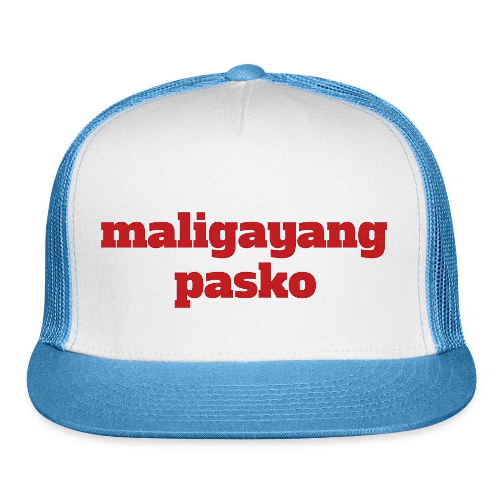 Maligayang Pasko Trucker Cap Velvet Print - white/blue