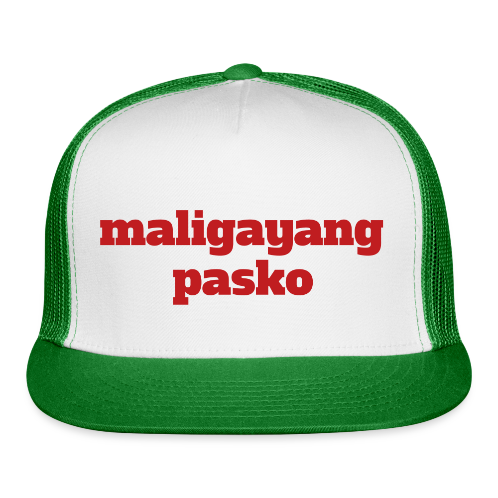 Maligayang Pasko Trucker Cap Velvet Print - white/kelly green