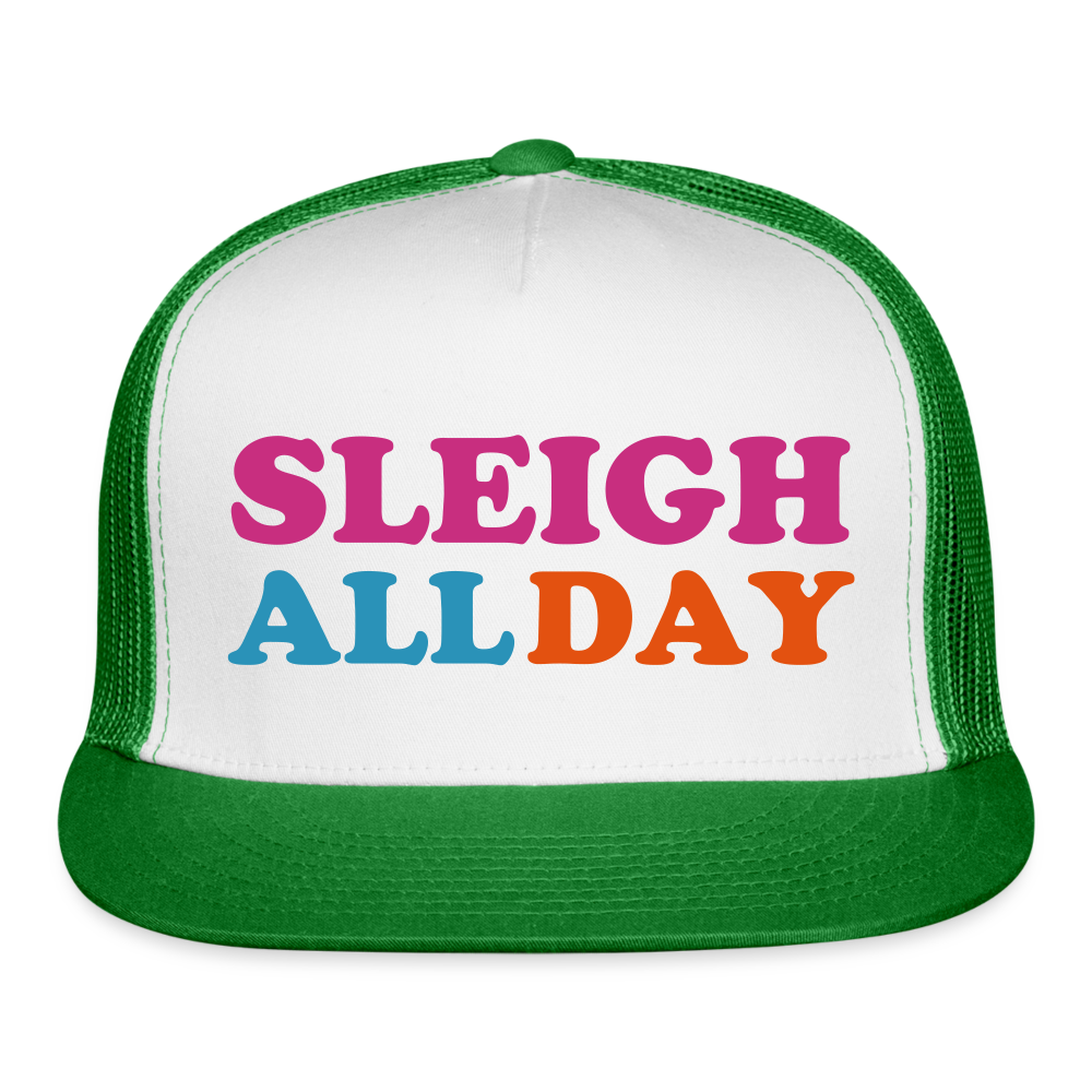 Sleigh All Day Trucker Cap - white/kelly green
