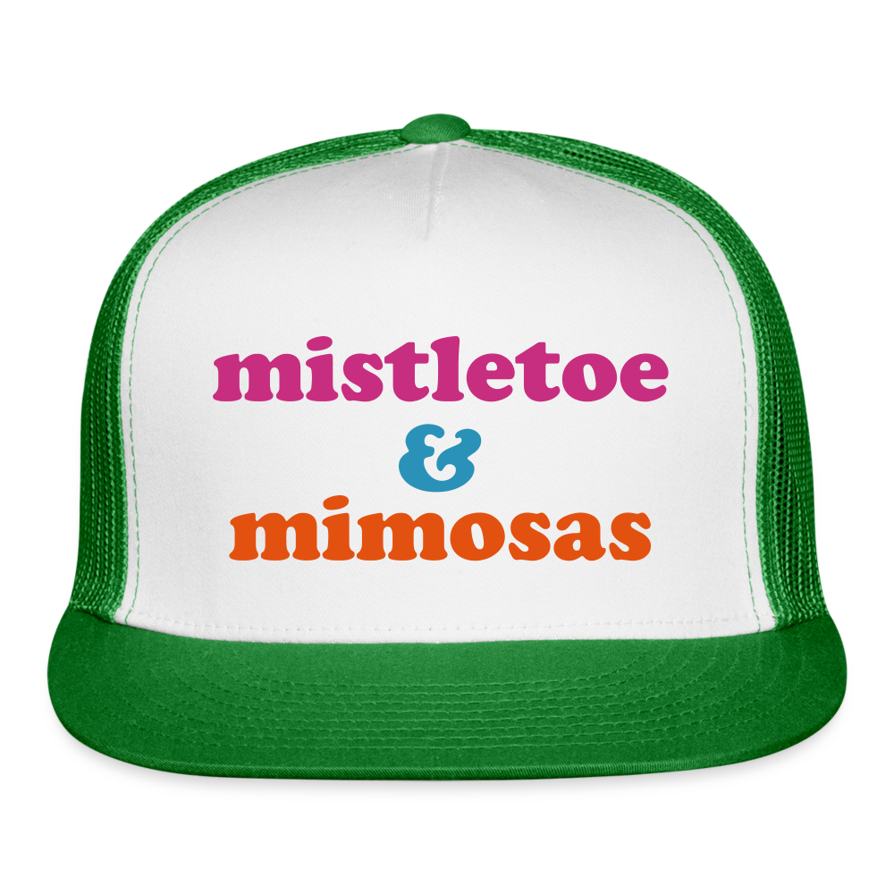 Mistletoe & Mimosas Trucker Cap Velvet Print - white/kelly green