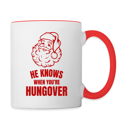 He Sees You When You're Drinking Santa Contrast Coffee Mug - white/red