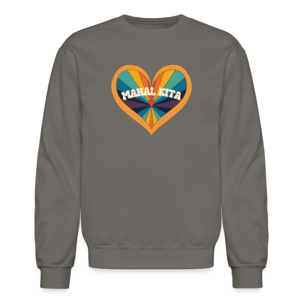 Mahal Kita Rainbow Heart Crewneck Sweatshirt - asphalt gray